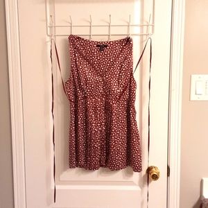 V-neck sleeveless red and white silk top